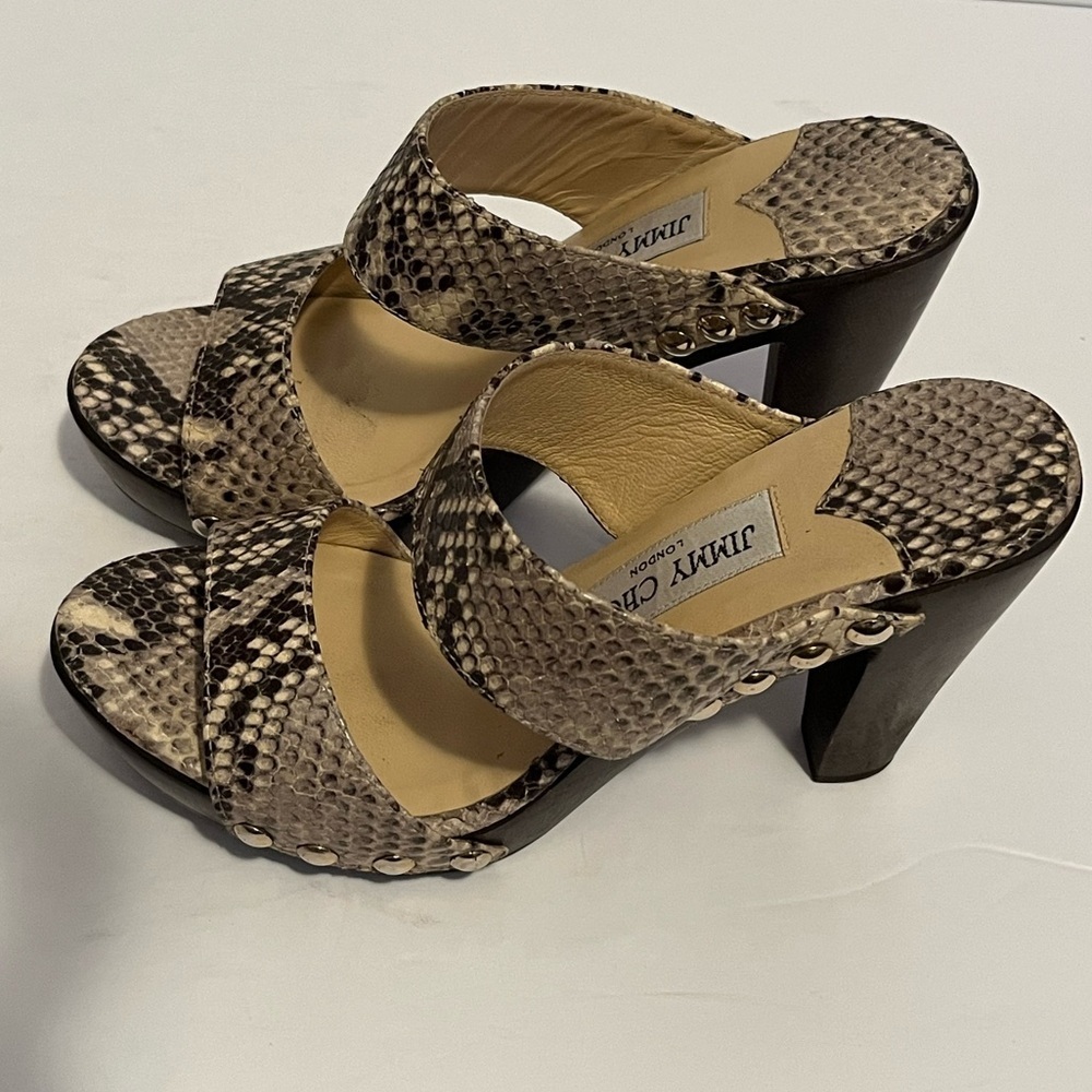Jimmy Choo Snakeskin Python Slides Sandal Wooden … - image 3